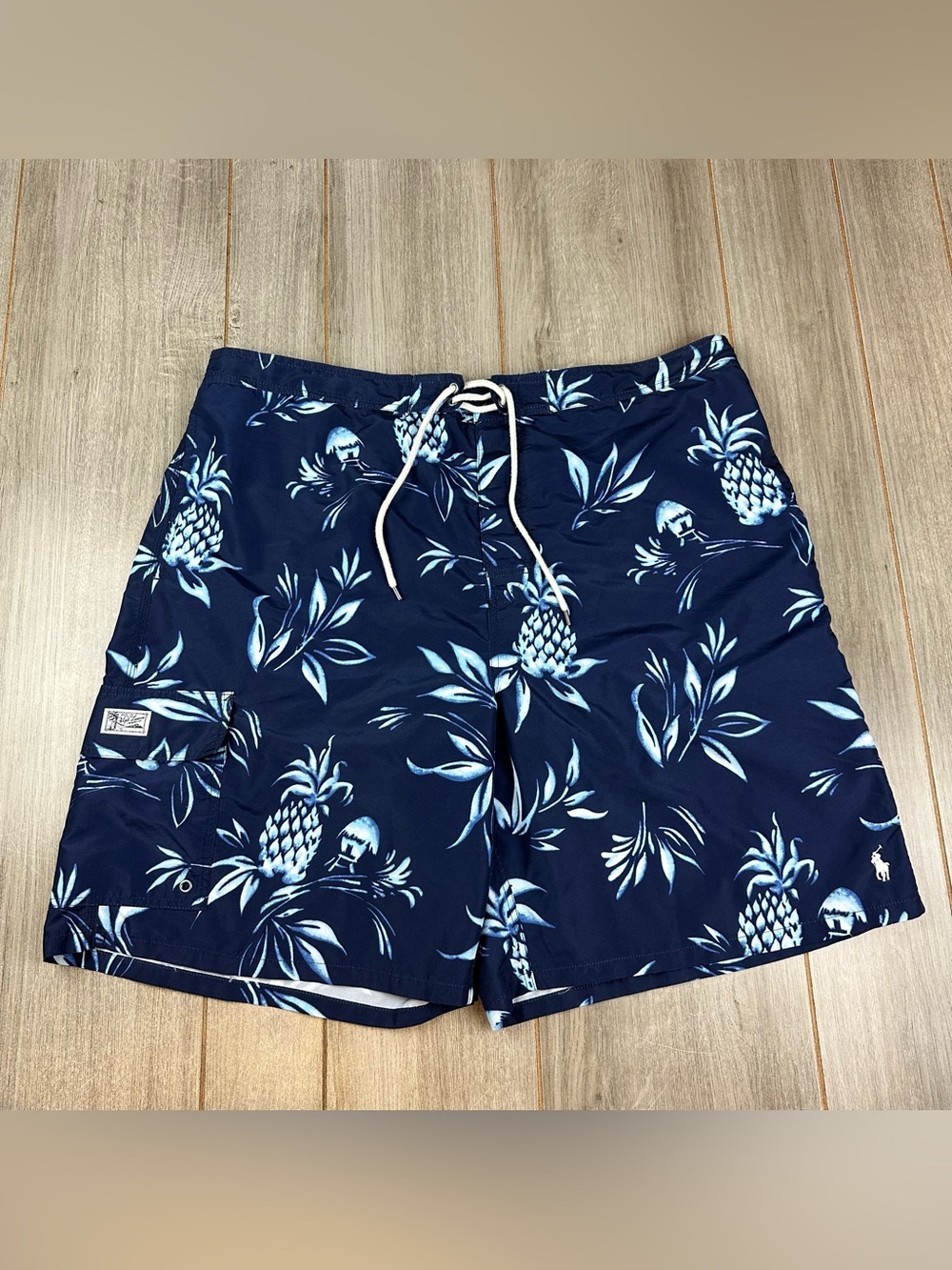 Polo Ralph Lauren Swim Trunks Mens 2XLT XXL TALL Floral Pineapple Cargo Blue